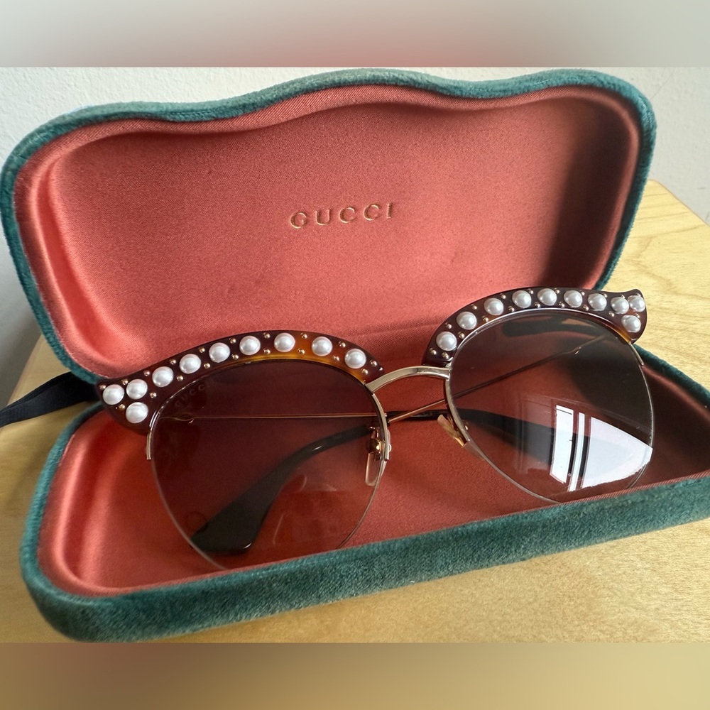 Gucci Havana Pearl Embellished Sunglasses